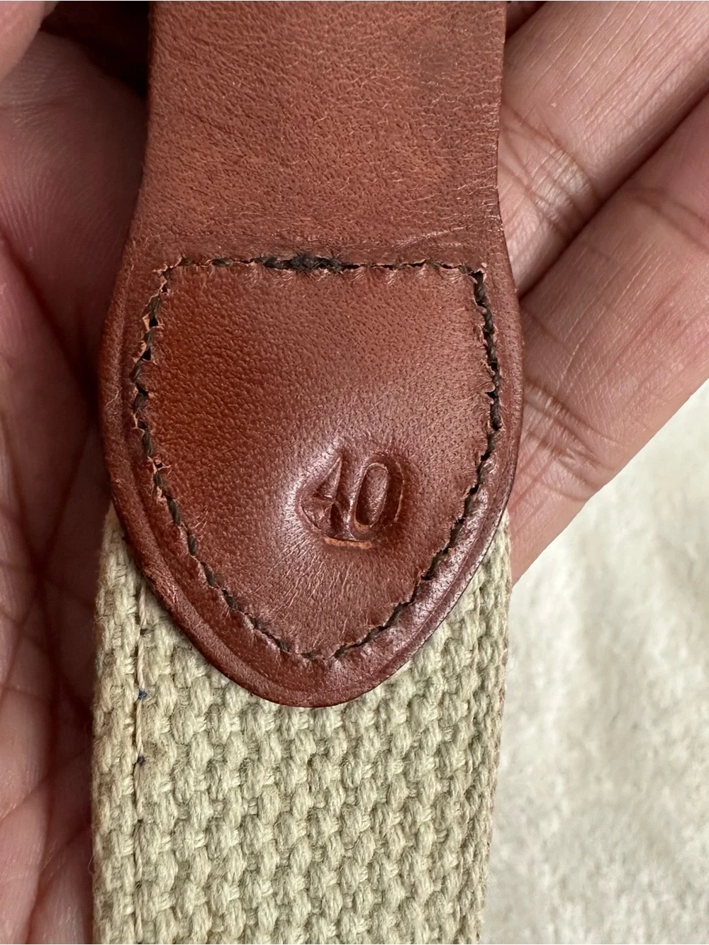 Vintage Leatherman Ltd Nautical Flag Canvas Brown Leather Brass Belt Sz 40